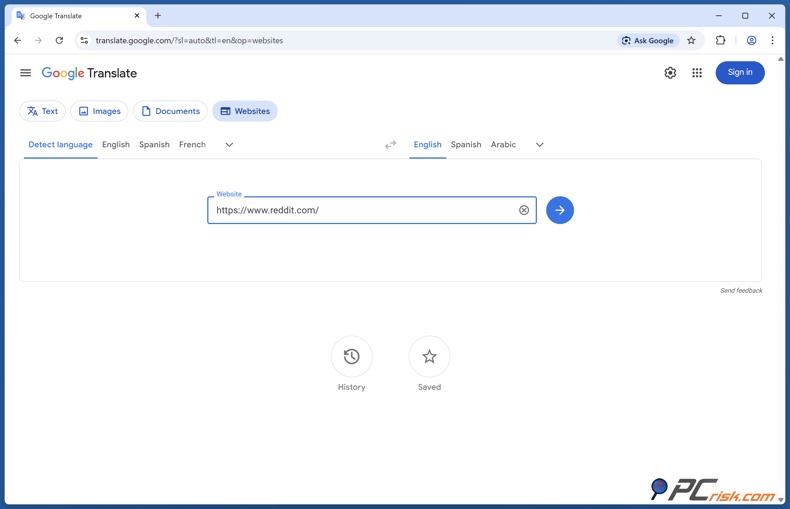 Dostęp do strony przez Tłumacza Google