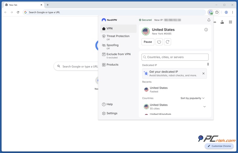 Rozszerzenie NordVPN do Chrome