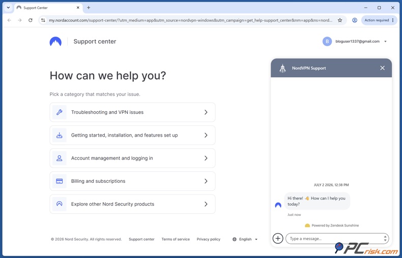 NordVPN support center