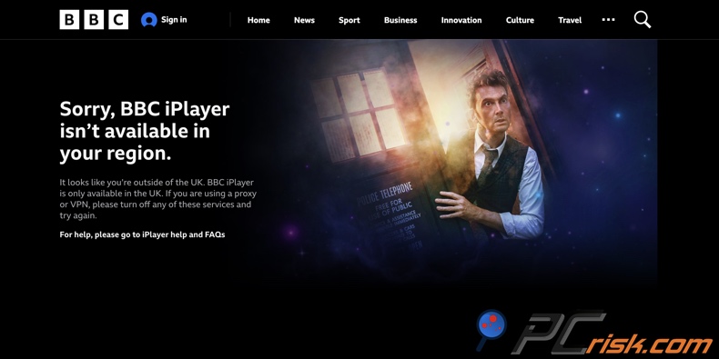 Komunikat BBC iPlayer o niedostępności w regionie