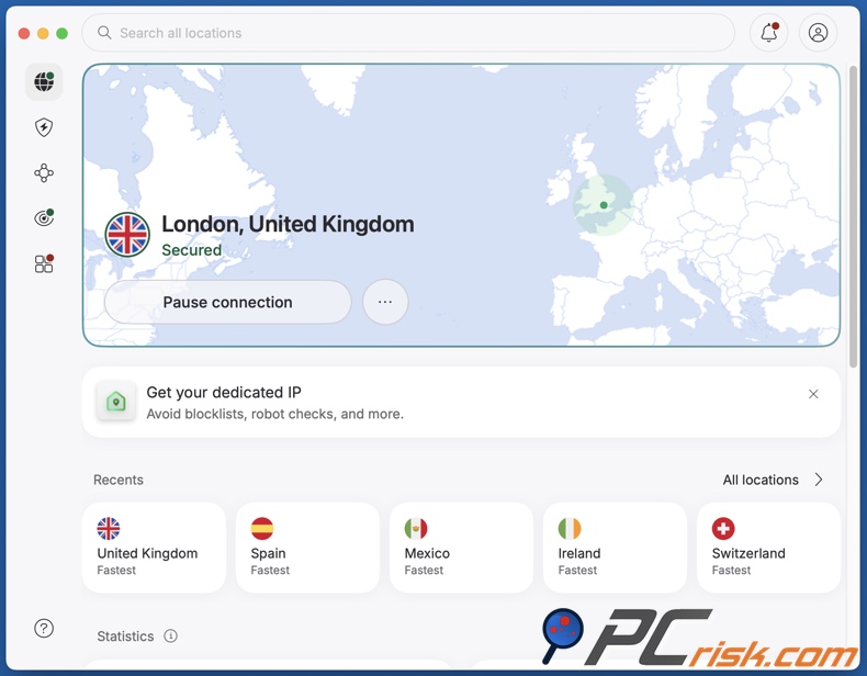 NordVPN połączony z Wielką Brytanią