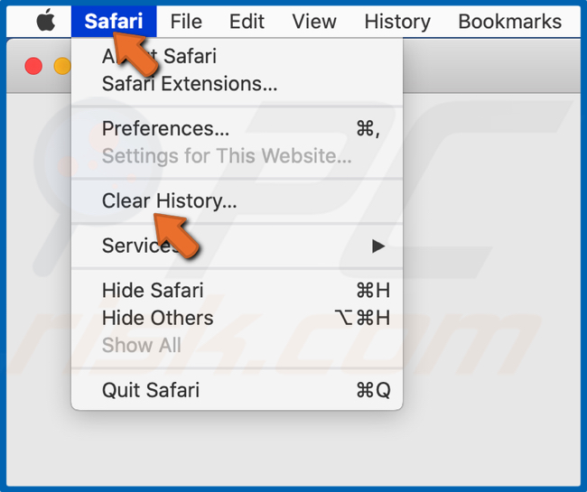 Otwórz menu Safari i kliknij Wyczyść historię 