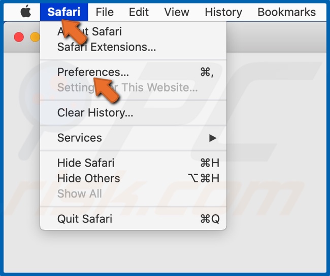 Otwórz menu Safari i kliknij Preferencje 
