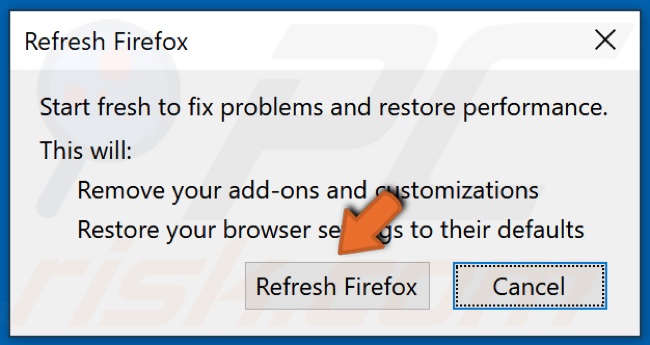 Kliknij Odśwież Firefox, aby potwierdzić akcję 