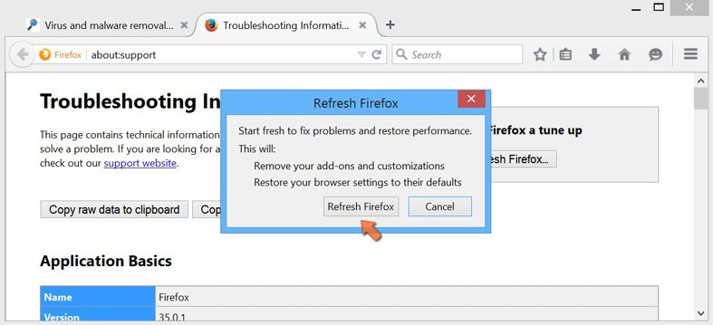 Resetowanie ustawień Mozilla Firefox do domyślnych - potwierdzanie resetu klikając