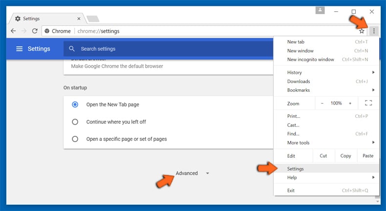 Google Chrome settings reset step 1