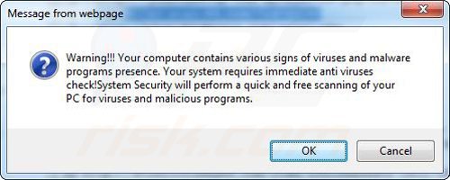 Fałszywe pop-up użyte w dystrybucji nieuczciwego programu antywirusowego przykład 2
