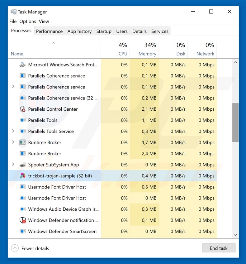 malicious process running on user's computer sample