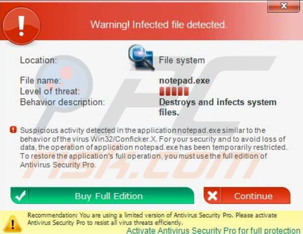 Antivirus Security Pro generuje fałszywe ostrzeżenia pup-up bezpieczeństwa