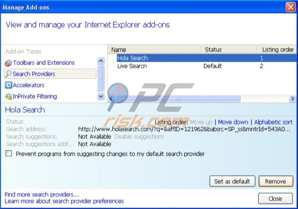 Usuwanie Holasearch.com z Internet Explorer