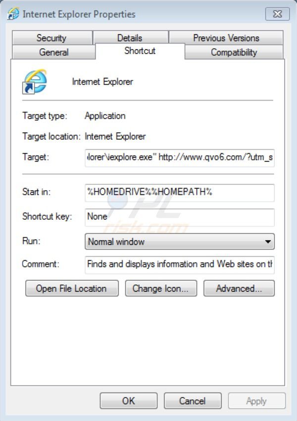 Usuwanie przekierowanego wirusa qvo6.com z Internet Explorer