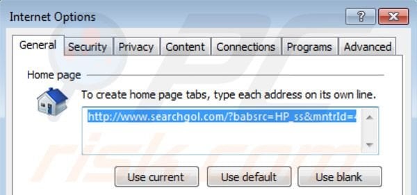 Strona domowa Searchgol w Internet Explorer
