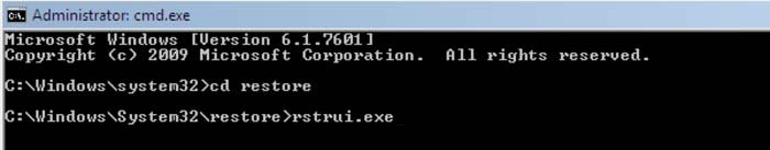 Przywracanie systemu przy użyciu wiersza polecenia rstrui.exe