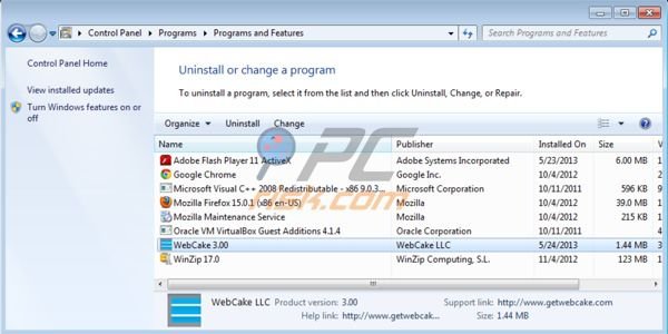 Deinstalacja WebCake