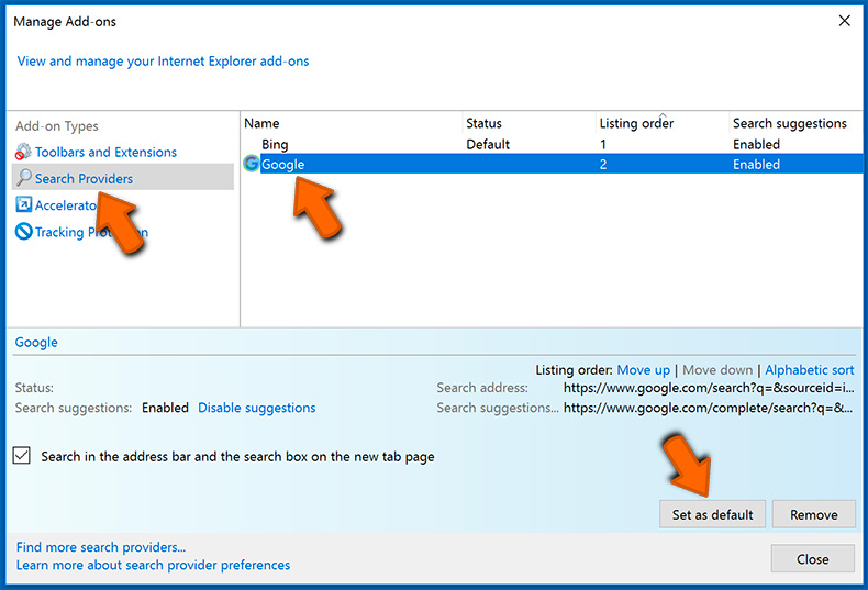 Changing the Default Search Engine in Internet Explorer (step 2)