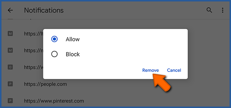 Wyłącz powiadomienia przeglądarki w Google Chrome - Android (krok 2)