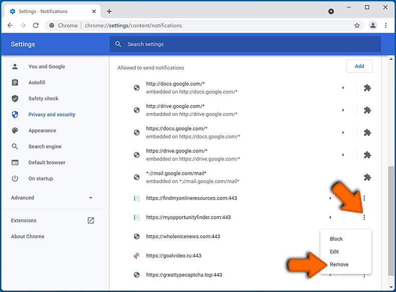 Wyłącz powiadomienia przeglądarki w Google Chrome (krok 2)