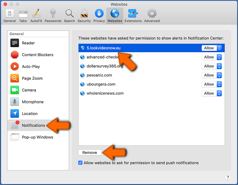 Wyłącz powiadomienia przeglądarki w Safari - macOS (krok 2)