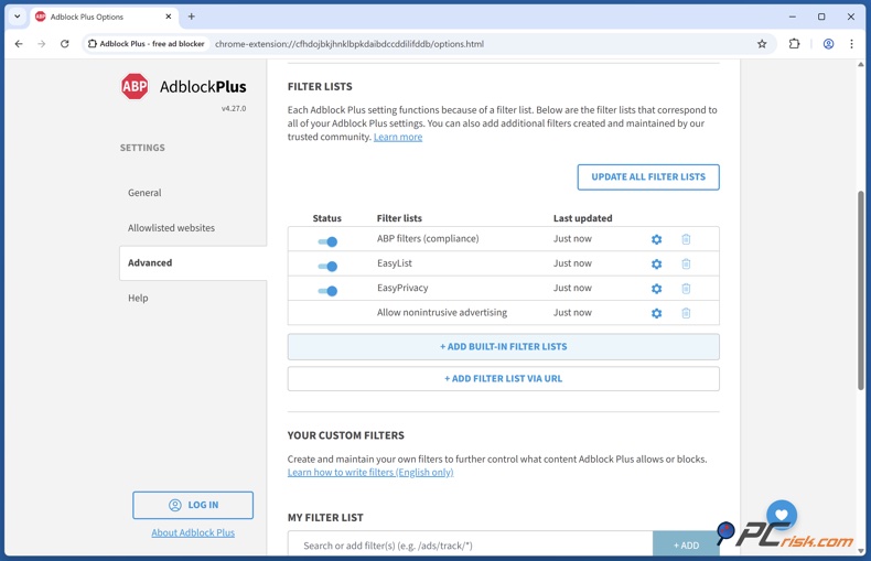 Adblock Plus EasyPrivacy filtr