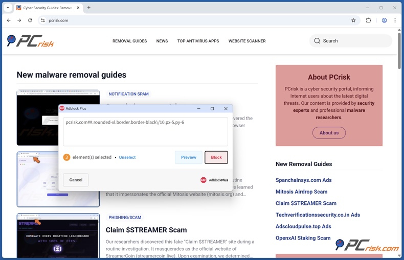 Adblock Plus Monit bloku elementu