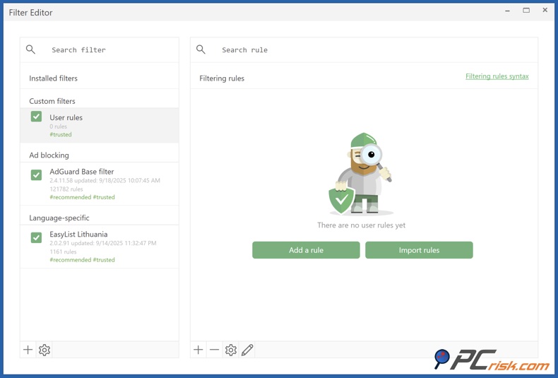 AdGuard niestandardowe reguły i filtry