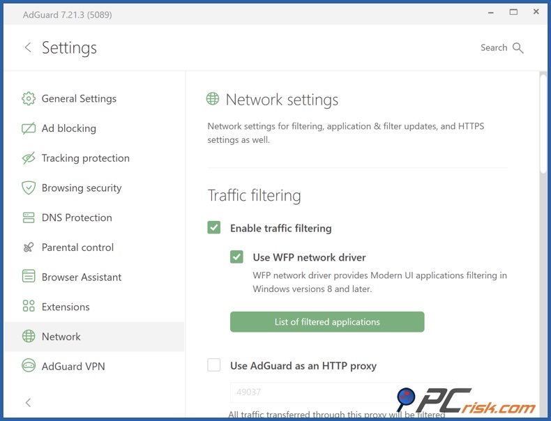 AdGuard filtrowanie ruchu