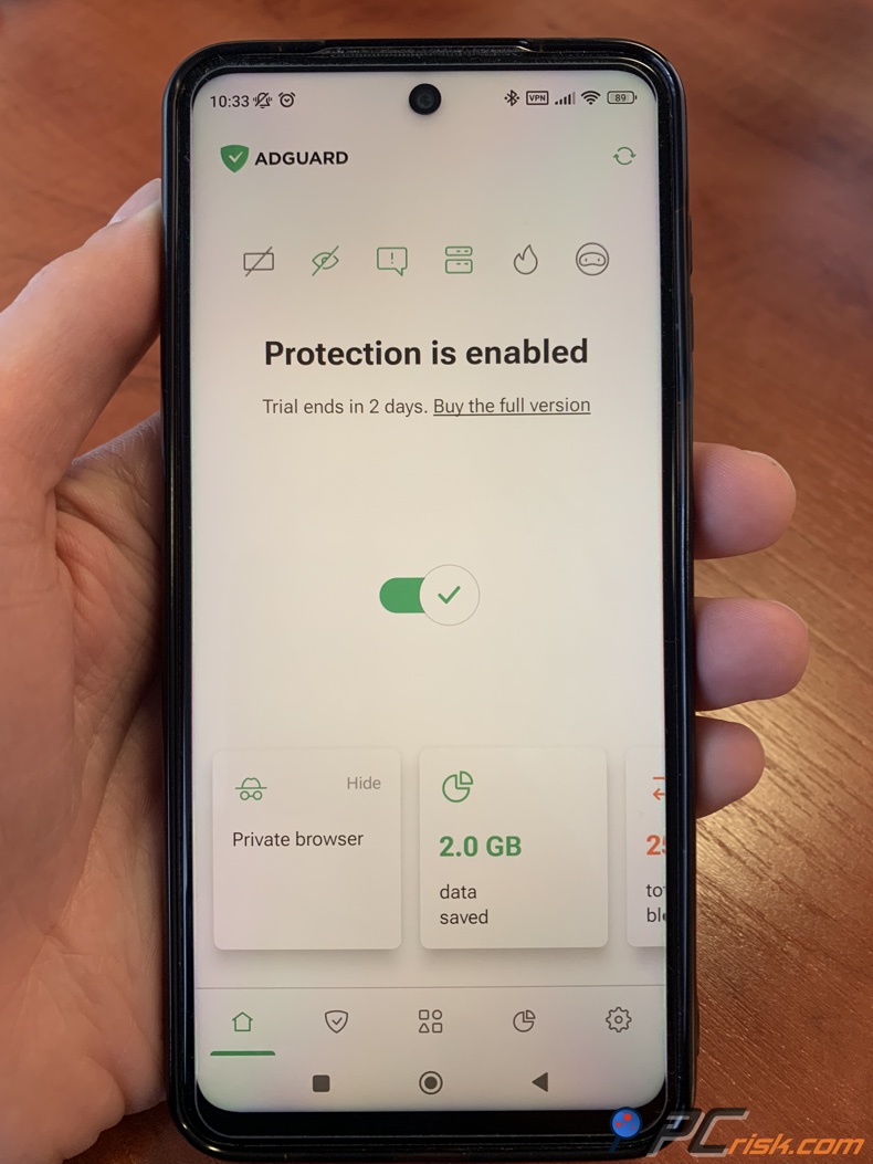 Android AdGuard ekran główny