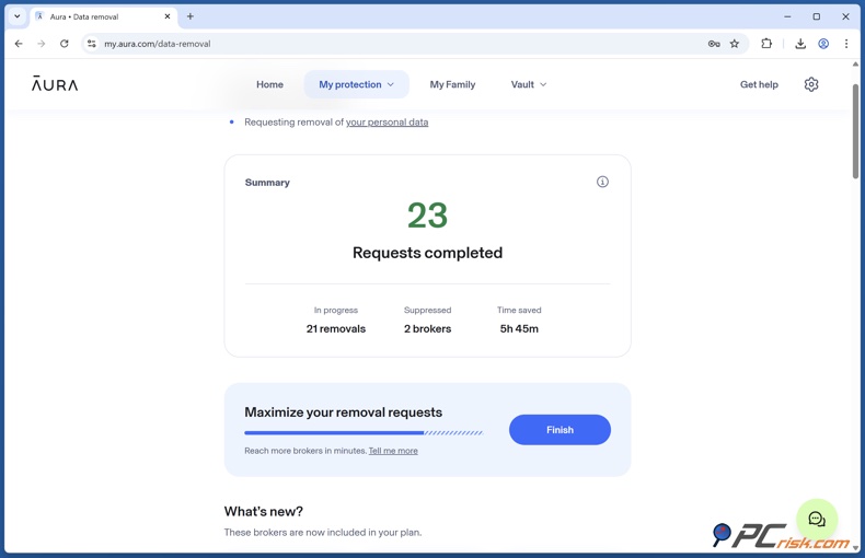 Aura Postęp usuwania danych