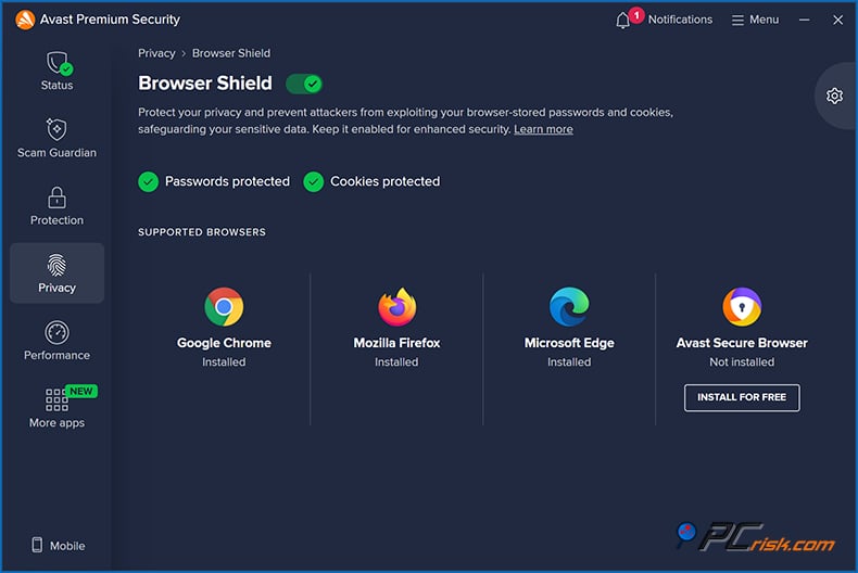 avast osłona przeglądarki
