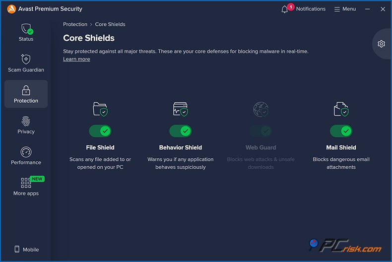 avast osłony czasu rzeczywistego Windows