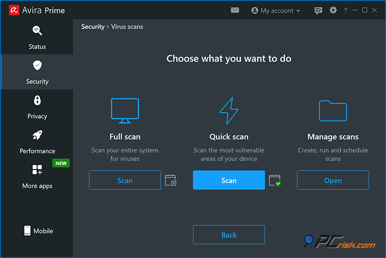 avira opcje skanowania