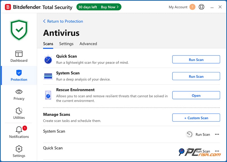 bitdefender skanowanie na żądanie