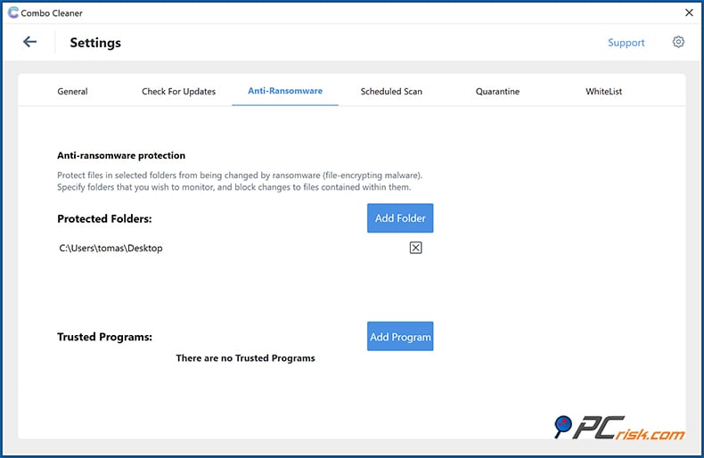 Combo Cleaner funkcja anty-ransomware