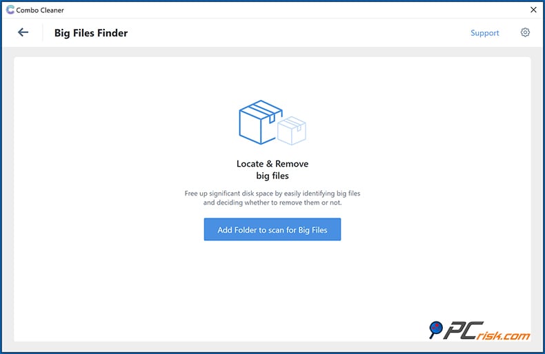 Combo Cleaner funkcja wyszukiwania dużych plików w systemie Windows
