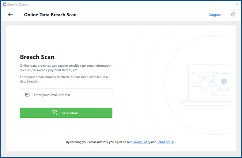 Funkcja Combo Cleaner online Skanowanie naruszeń danych