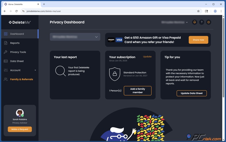 DeleteMe deska rozdzielcza