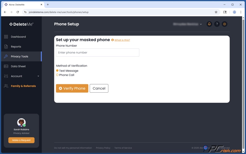 DeleteMe Maskowanie numeru telefonu
