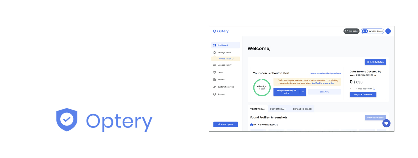 Optery nagłówek usługi usuwania danych