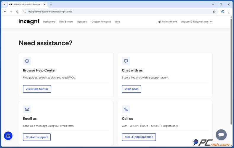 Incogni Obsługa klienta