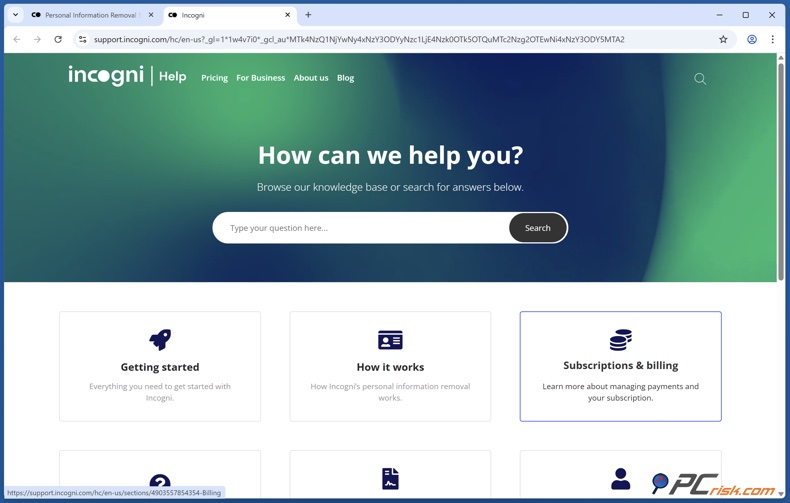 Incogni Centrum pomocy