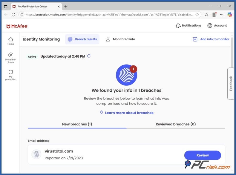 mcafee monitorowanie tożsamości