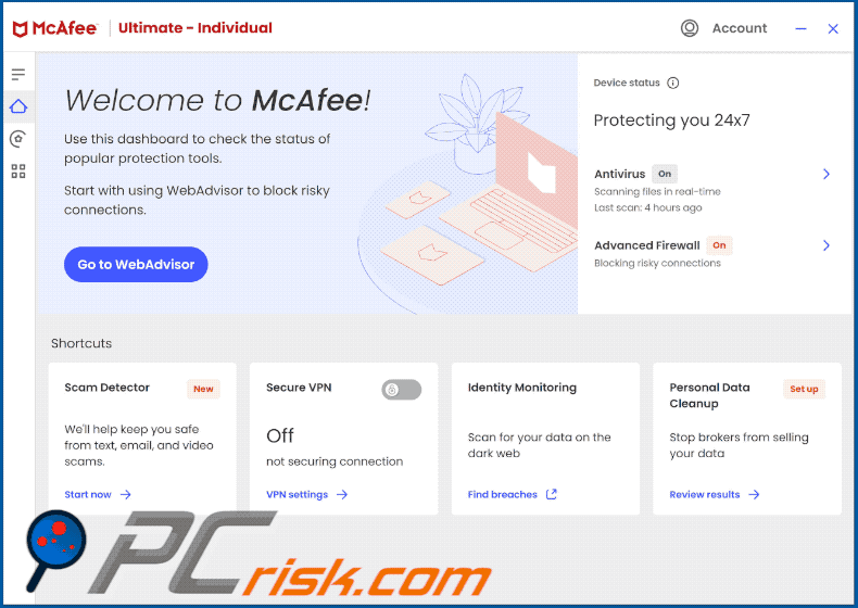 mcafee antivirus wygląd interfejsu