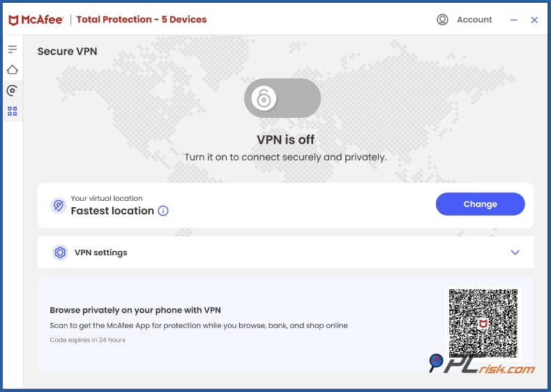 mcafee Bezpieczna sieć vpn
