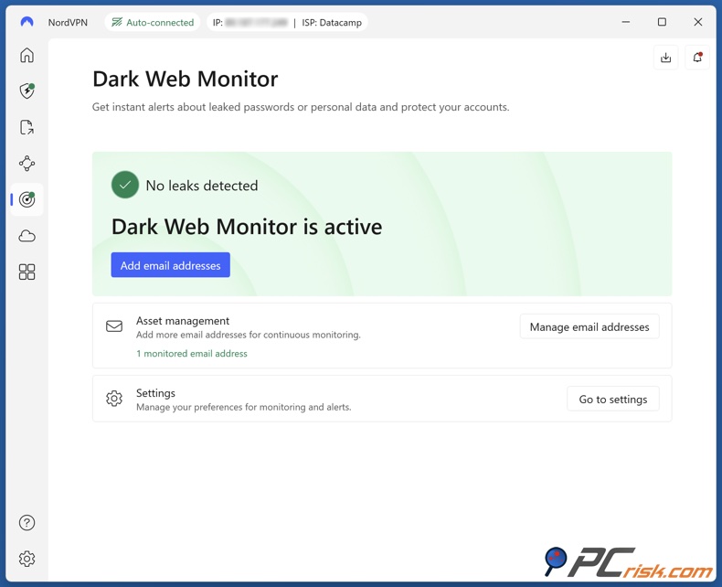 NordVPN Monitor ciemnej sieci