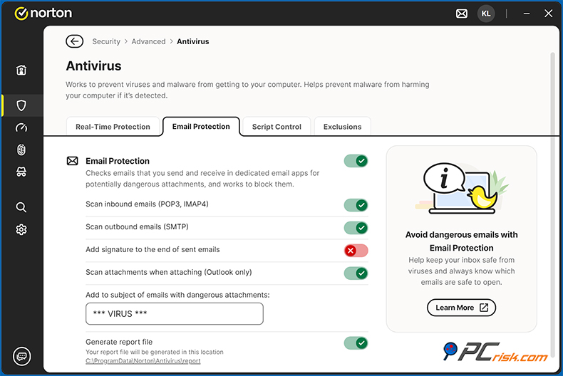 Norton 360 Deluxe Filtrowanie wiadomości e-mail i spamu