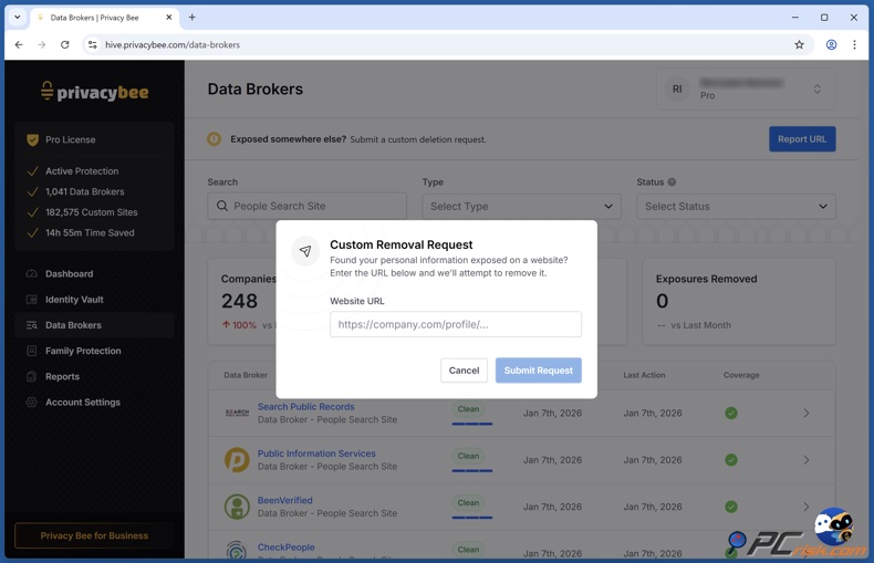 Privacy Bee Wniosek o usunięcie niestandardowego elementu
