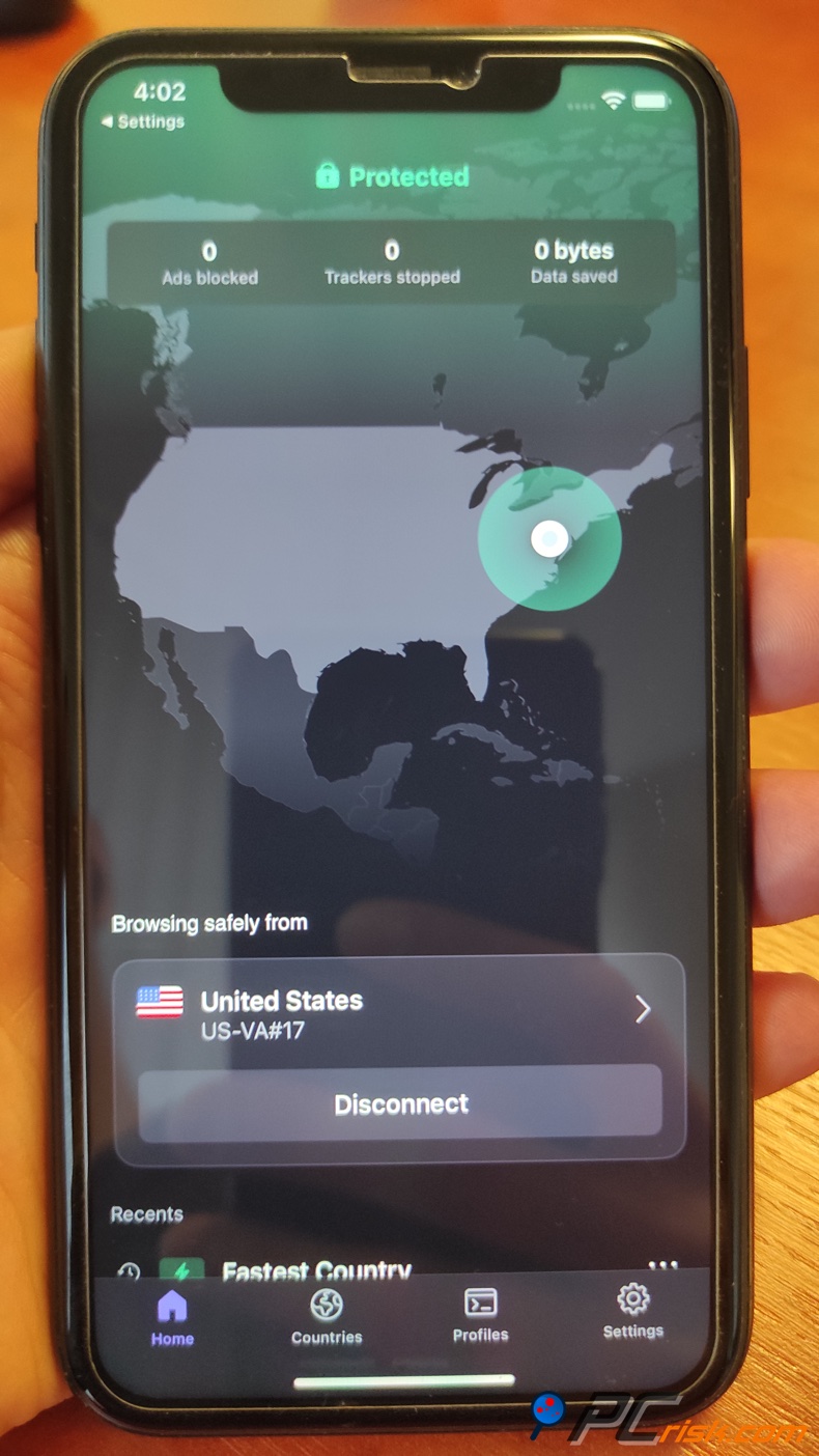 Proton VPN aplikacja dla iOS pulpit nawigacyjny