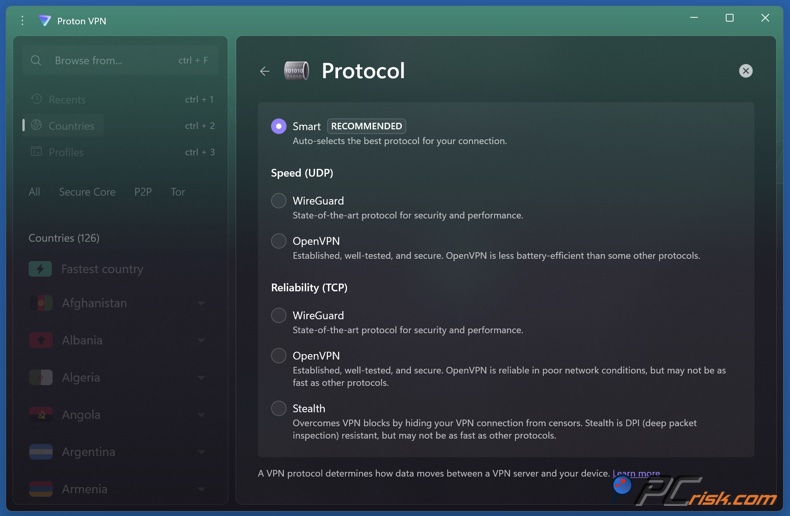 Proton VPN Protokoły