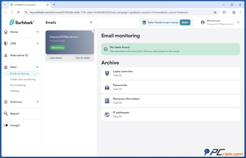 Surfshark VPN Monitorowanie naruszeń bezpieczeństwa danych