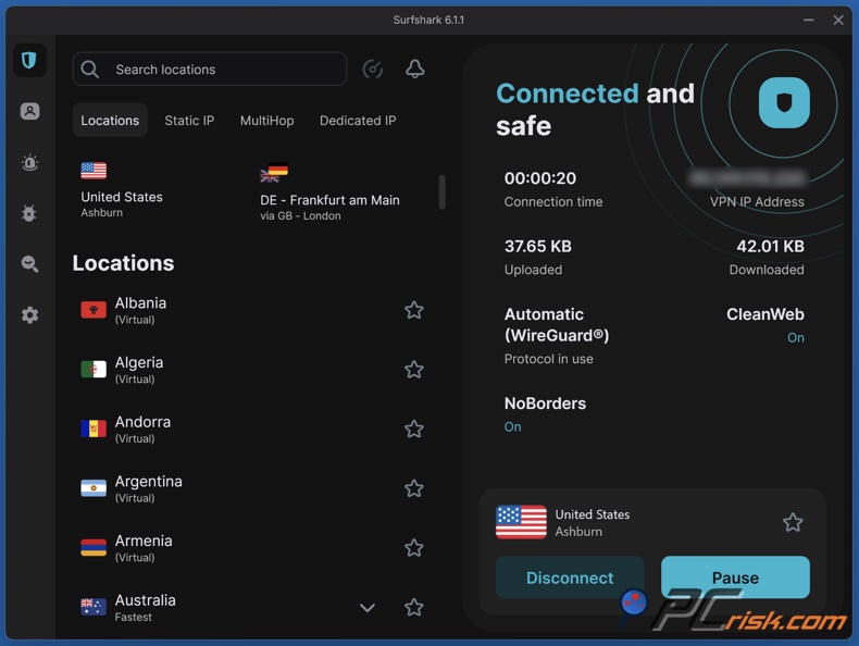 Surfshark tryb ciemny aplikacji komputerowej